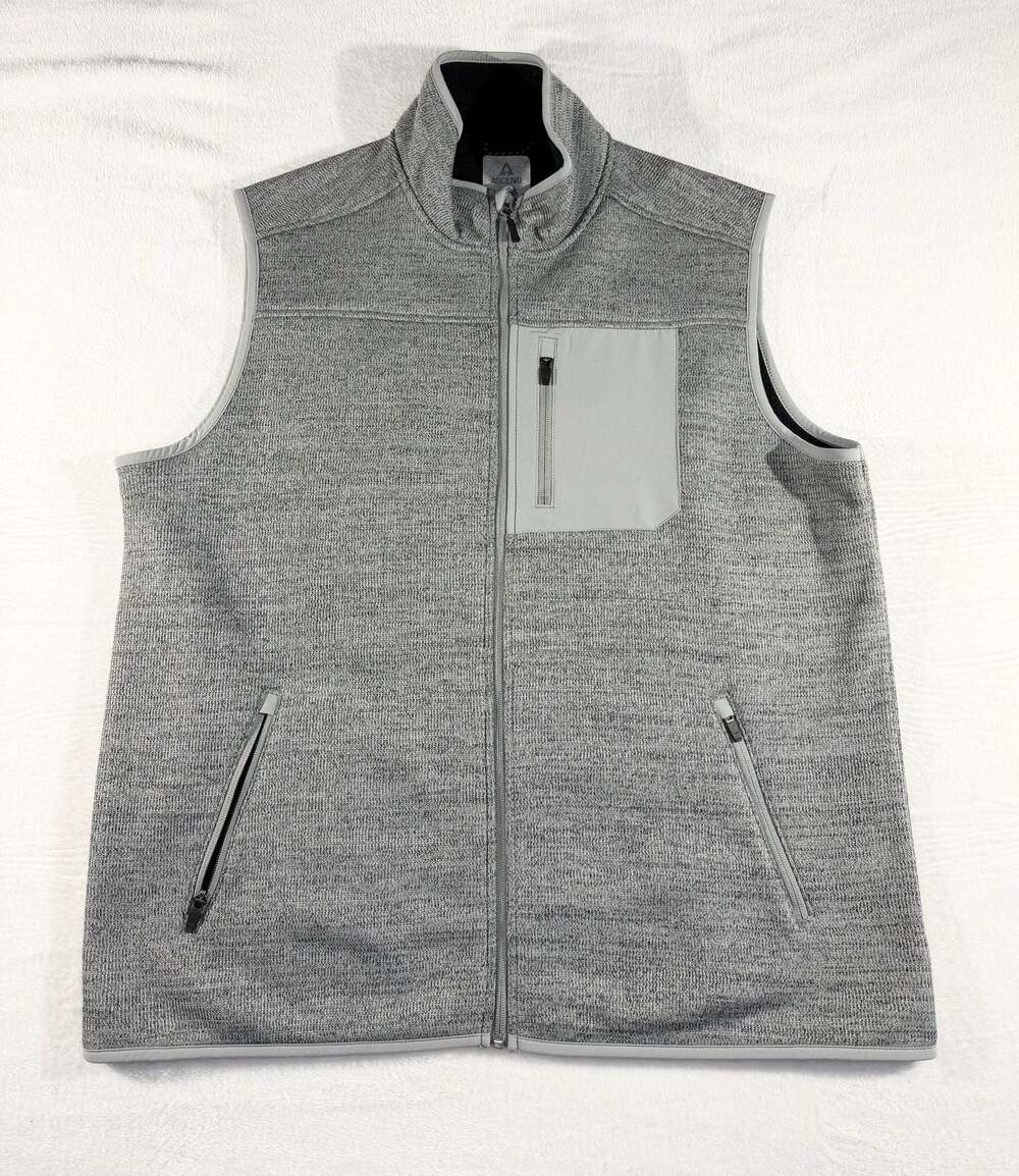 Ascend Men's Gray Knit Full Zip Fleece Vest with Chest Pocket XL